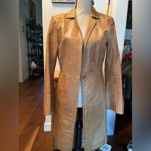 Chic camel colored leather coat